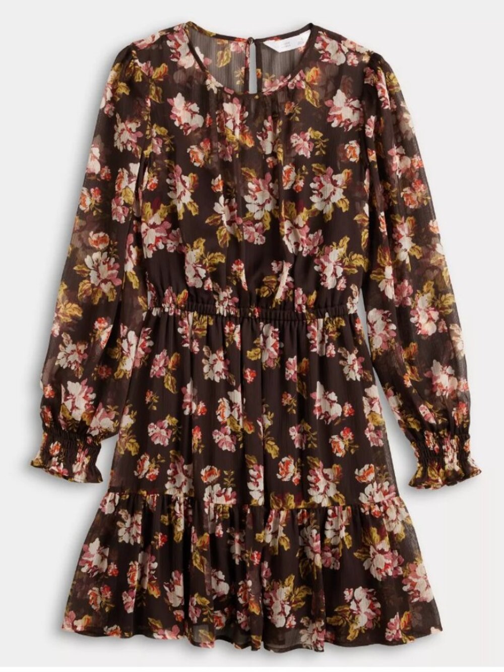 Women's LC Lauren Conrad Pleat Neck Mini Party Dress Brown Floral Sz M